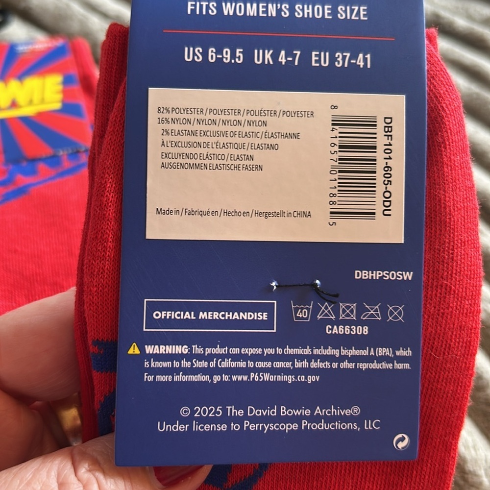 David Bowie Socks One Pair Unisex Size US 6-9.5 Womens NWT Officially Licensed - Picture 3 of 6